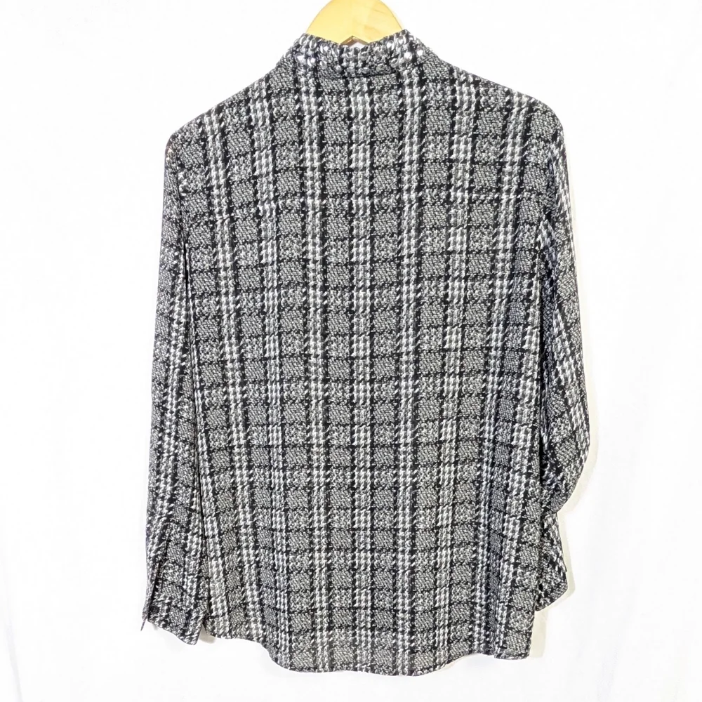 Michael Kors Semi-sheer Tab Long Sleeve‎ Studded Collar Button Down Top Career L